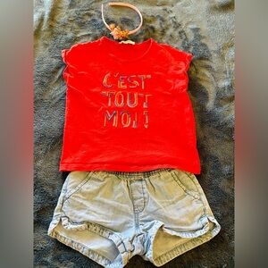 Bundle of 3: Catimini shirt + jumping beans shorts + NWOT headband size 5T
